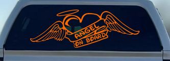 Angel On Board With Wings And Halo Christian Car or Truck Window Decal Sticker (Orange)