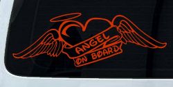 Angel On Board With Wings And Halo Christian Car or Truck Window Vinyl Decal Sticker (Orange Red)
