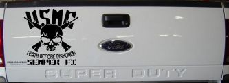 USMC Death Before Dishonor Semper Fi Military Car or Truck Window Decal Sticker (Black)