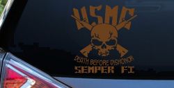 USMC Death Before Dishonor Semper Fi Military Car or Truck Window Decal Sticker (Copper)