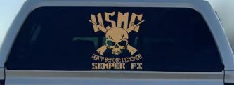 USMC Death Before Dishonor Semper Fi Military Car or Truck Window Decal Sticker (Light Brown)