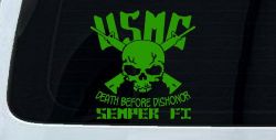 USMC Death Before Dishonor Semper Fi Military Car or Truck Window Decal Sticker (Lime)