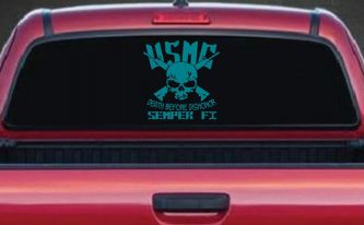 USMC Death Before Dishonor Semper Fi Military Car or Truck Window Decal Sticker (Turquoise Blue)