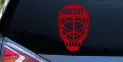 Hockey Freak Goalie Mask Sports Car or Truck Window Decal Sticker (Red)