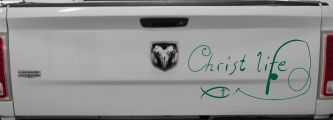 Christ Life Christian Fish Car or Truck Window Decal Sticker (Dark Green)