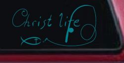 Christ Life Christian Fish Car or Truck Window Decal Sticker (Turquoise Blue)