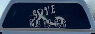 Save The Ta Tas Breast cancer ribbon Car or Truck Window Decal Sticker (Telegrey)