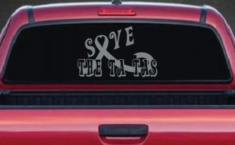 Save The Ta Tas Breast cancer ribbon Car or Truck Window Decal Sticker (Telegrey)