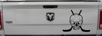 Hockey Skull Crossed Sticks Sports Car or Truck Window Decal Sticker (Black)