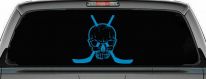 Hockey Skull Crossed Sticks Sports Car or Truck Window Decal Sticker (Blue)