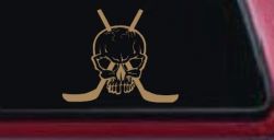 Hockey Skull Crossed Sticks Sports Car or Truck Window Vinyl Decal Sticker (Light Brown)
