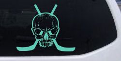 Hockey Skull Crossed Sticks Sports Car or Truck Window Decal Sticker (Mint)
