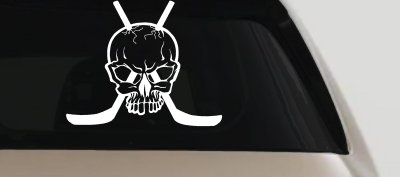 Hockey Skull Crossed Sticks Sports Car or Truck Window Vinyl Decal Sticker