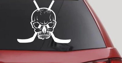 Hockey Skull Crossed Sticks Sports Car or Truck Window Vinyl Decal Sticker