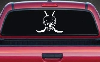Hockey Skull Crossed Sticks Sports Car or Truck Window Decal Sticker