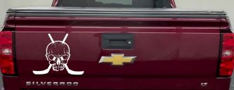 Hockey Skull Crossed Sticks Sports Car or Truck Window Decal Sticker (White)