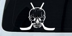 Hockey Skull Crossed Sticks Sports Car or Truck Window Decal Sticker