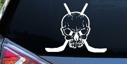 Hockey Skull Crossed Sticks Sports Car or Truck Window Decal Sticker