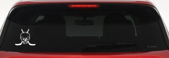 Hockey Skull Crossed Sticks Sports Car or Truck Window Vinyl Decal Sticker (White)