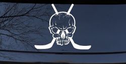 Hockey Skull Crossed Sticks Sports Car or Truck Window Decal Sticker