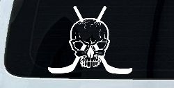 Hockey Skull Crossed Sticks Sports Car or Truck Window Decal Sticker