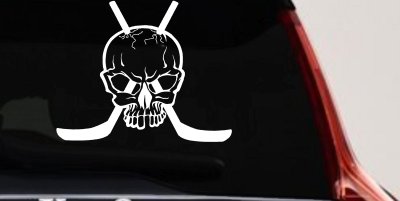 Hockey Skull Crossed Sticks Sports Car or Truck Window Vinyl Decal Sticker