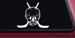 Hockey Skull Crossed Sticks Sports Car or Truck Window Decal Sticker