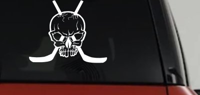 Hockey Skull Crossed Sticks Sports Car or Truck Window Vinyl Decal Sticker