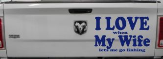 I Love When My Wife Lets Me Go Fishing Car or Truck Window Vinyl Decal Sticker (Navy)