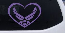 Air Force Inside Heart Military Car or Truck Window Vinyl Decal Sticker (Purple)