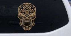 Tattoo Sugar Skull Swirl Skulls Car or Truck Window Decal Sticker (Light Brown)
