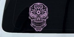 Tattoo Sugar Skull Swirl Skulls Car or Truck Window Decal Sticker (Lilac)