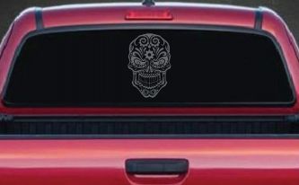 Tattoo Sugar Skull Swirl Skulls Car or Truck Window Decal Sticker (Silver)
