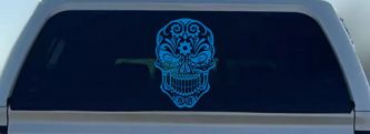 Tattoo Sugar Skull Swirl Skulls Car or Truck Window Decal Sticker (Sky Blue)