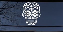 Tattoo Sugar Skull Nautical Star Skulls Car or Truck Window Decal Sticker (White)