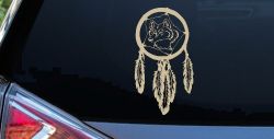 Dreamcatcher With Wolfs Head Native American Indian Dream Catcher Car or Truck Window Decal Sticker (Desert Sand)