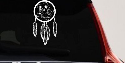Dreamcatcher With Wolfs Head Native American Indian Dream Catcher Car or Truck Window Vinyl Decal Sticker