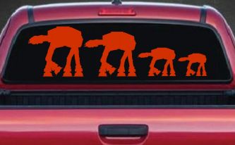 AT AT Stick Family Sci Fi Car or Truck Window Decal Sticker (Orange Red)