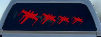 X Wing Stick Figure Family Sci Fi Car or Truck Window Decal Sticker (Red)
