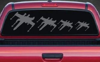 X Wing Stick Figure Family Sci Fi Car or Truck Window Decal Sticker (Silver)