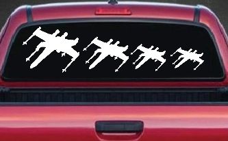 X Wing Stick Figure Family Sci Fi Car or Truck Window Decal Sticker