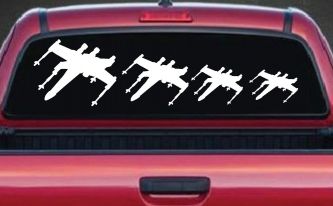 X Wing Stick Figure Family Sci Fi Car or Truck Window Decal Sticker