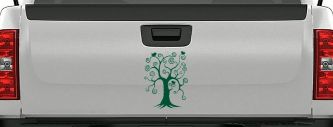 Swirl Tree With Birds Swirls Car or Truck Window Decal Sticker (Dark Green)