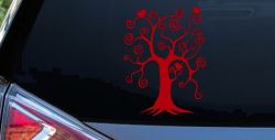 Swirl Tree With Birds Swirls Car or Truck Window Decal Sticker (Red)