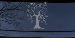 Swirl Tree With Birds Swirls Car or Truck Window Decal Sticker (Telegrey)