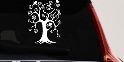 Swirl Tree With Birds Swirls Car or Truck Window Vinyl Decal Sticker