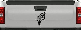 Butterfly On Small Flower Butterflies Car or Truck Window Decal Sticker (Black)