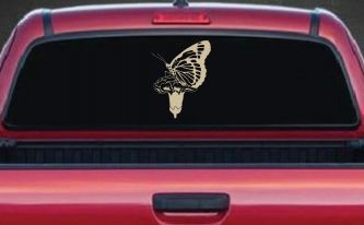 Butterfly On Small Flower Butterflies Car or Truck Window Decal Sticker (Desert Sand)