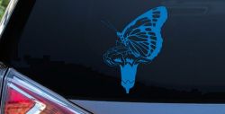 Butterfly On Small Flower Butterflies Car or Truck Window Vinyl Decal Sticker (Sky Blue)