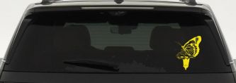 Butterfly On Small Flower Butterflies Car or Truck Window Decal Sticker (Yellow)
